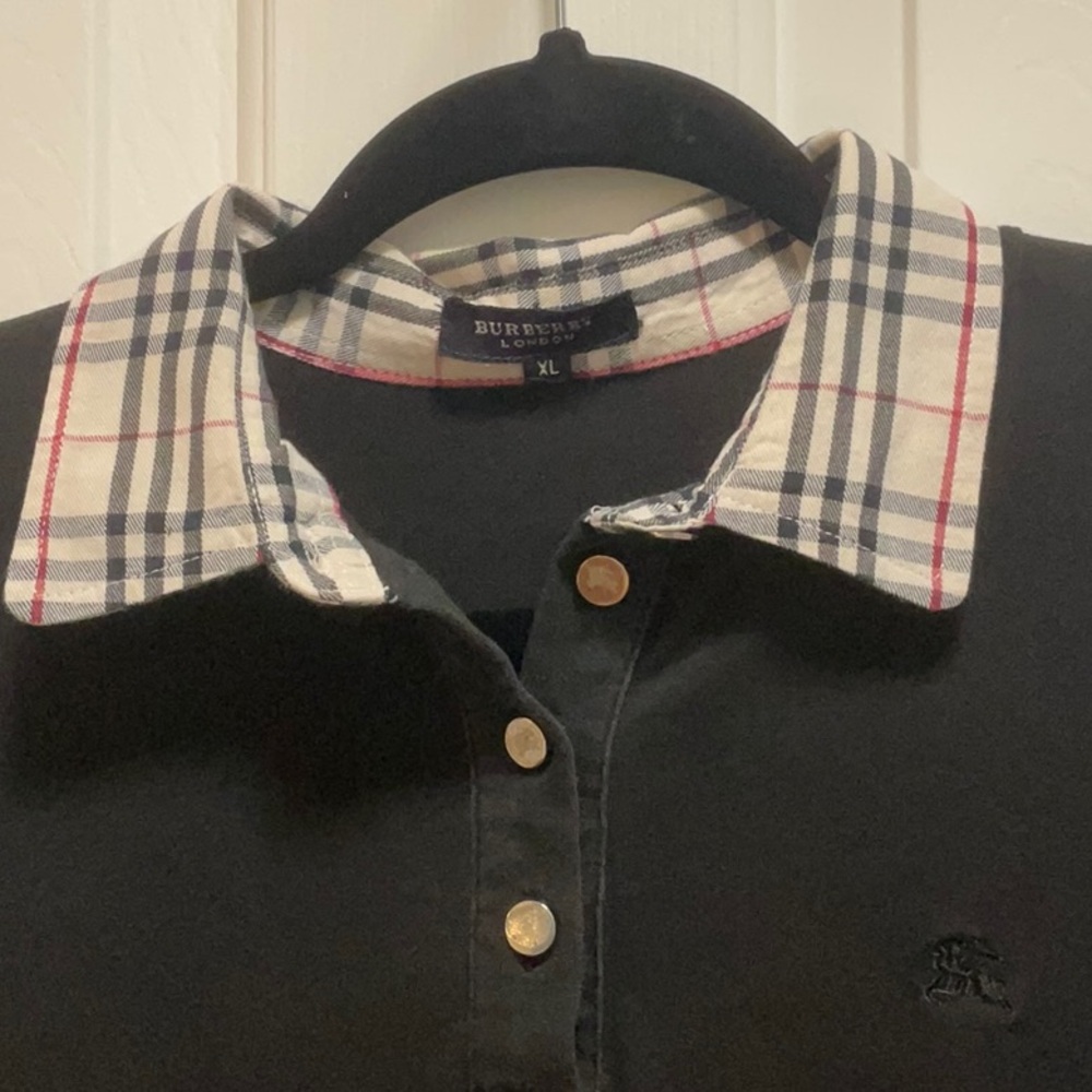 Burberry London Check Trim Long Sleeve Polo Top Size XL - Picture 3 of 9